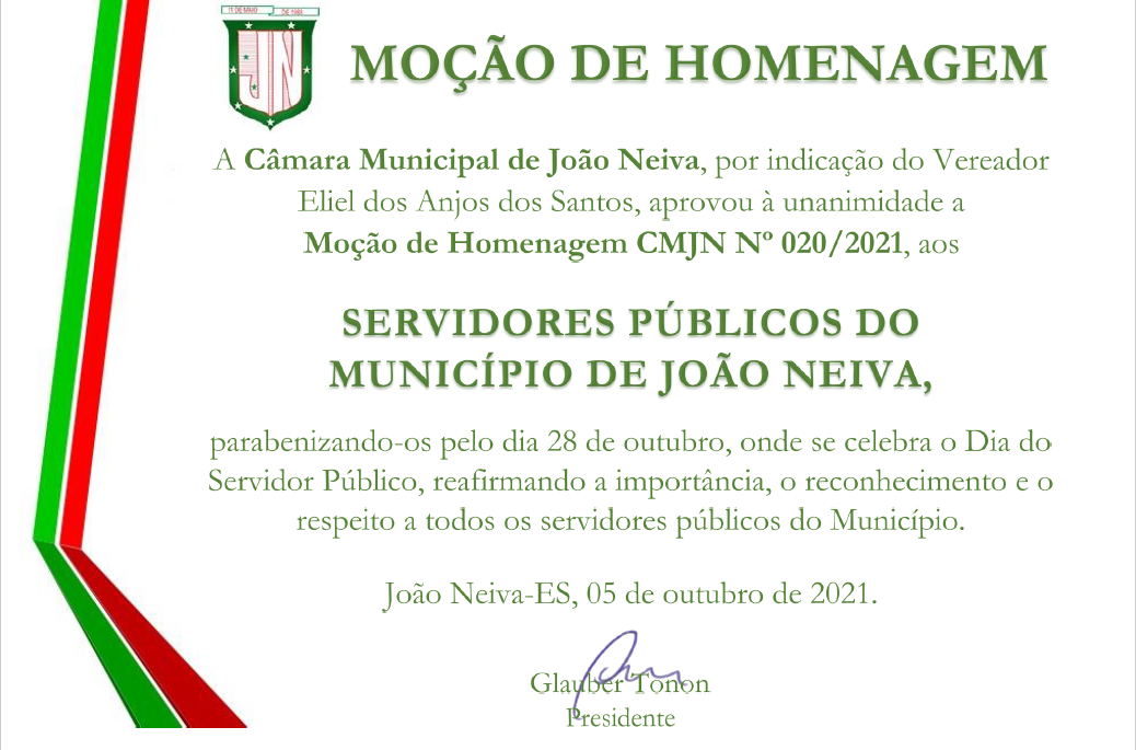 Câmara aprova Moção em Homenagem aos Servidores Públicos do Muncípio de João Neiva